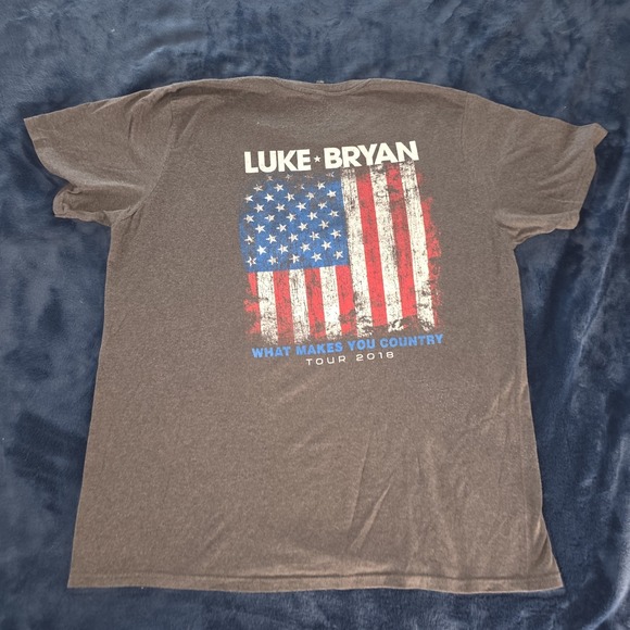 Luke Bryan What Makes You Country Tour 2018 Gray Tshirt 2XL XXL Patriotic Flag - Picture 3 of 12